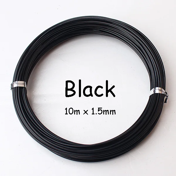 black 1,5 мм Толстая анодированная алюминиевая проволока 10 м 11 ярдов 33 фута Золотая Серебряная оберточная проволока для изготовления ювелирных изделий ремесло бонсай - Цвет: black