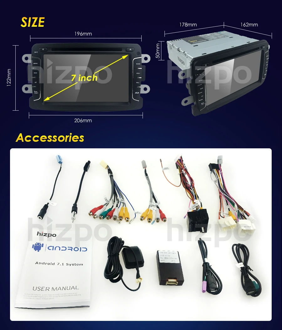 Hizpo Android7.1 четырехъядерный Авторадио dvd плеер для RENAULT Captur Duster LOGAN LADA XRAY SYMBOOL DACIA