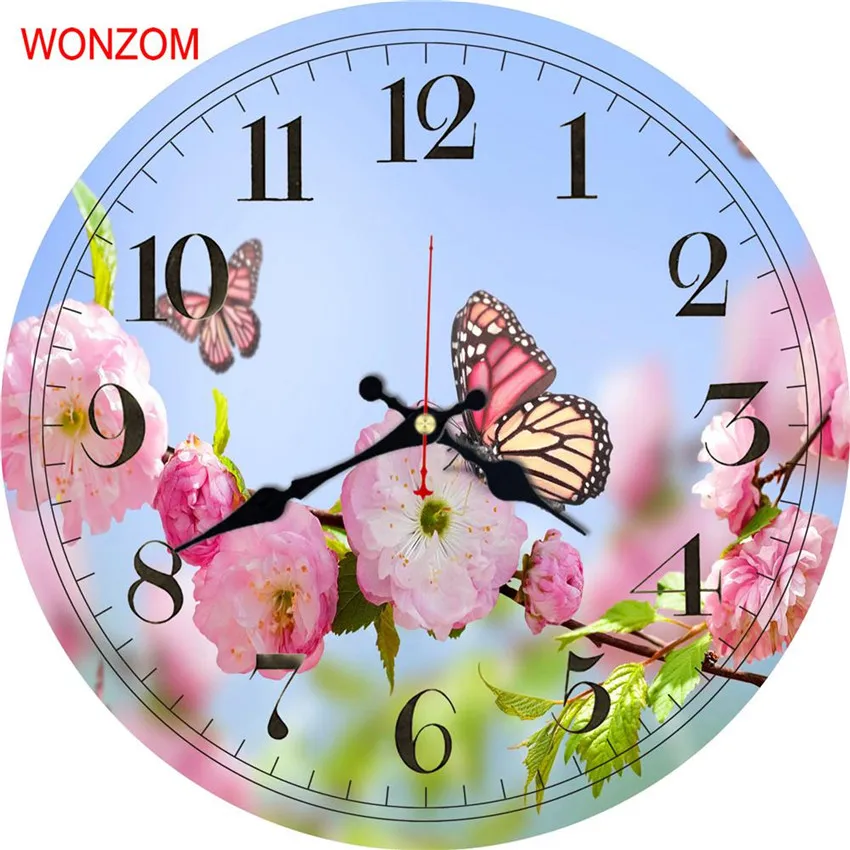 Большие настенные часы WONZOM с воздушным шаром бесшумные для гостиной деревом и