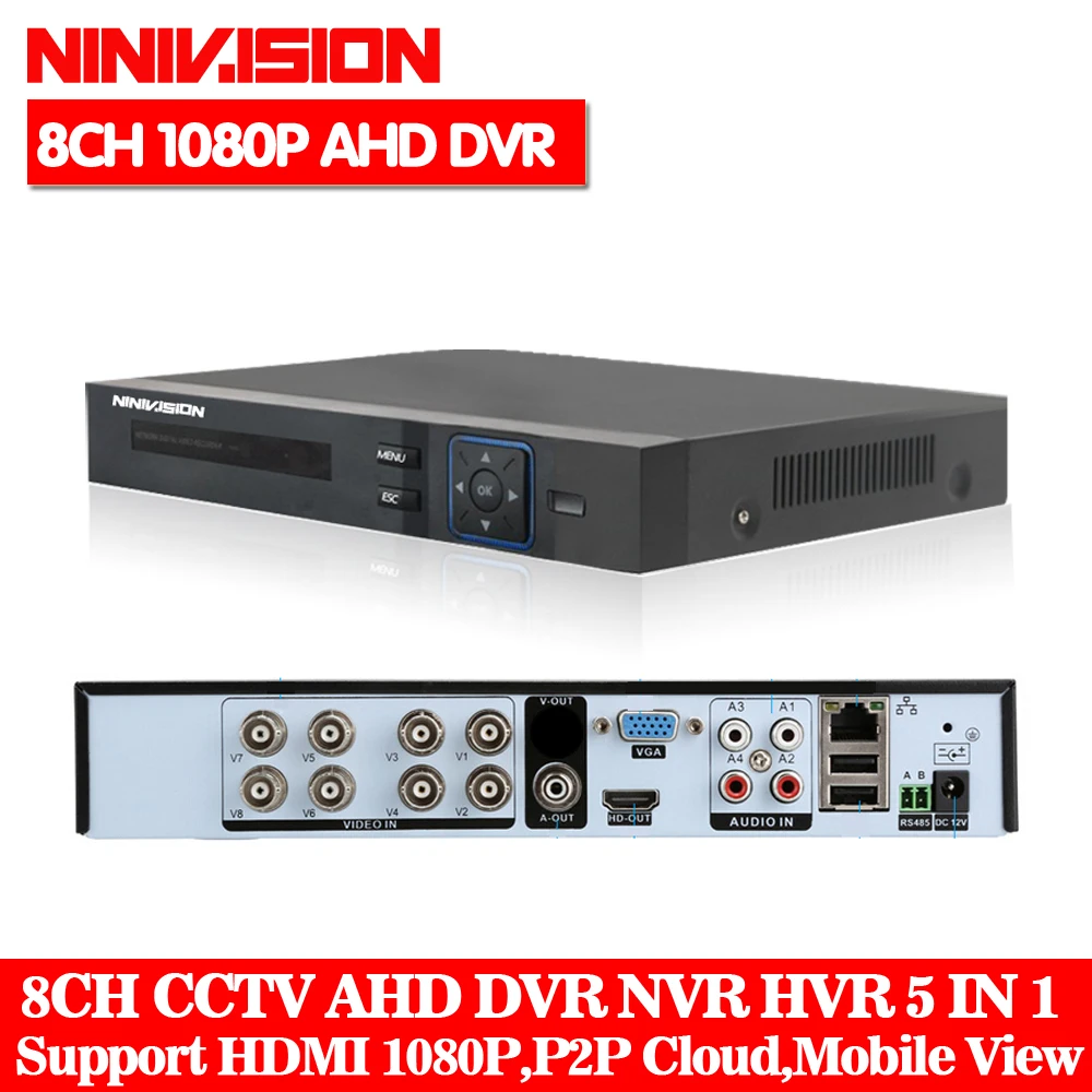 NINIVISION HD CCTV 8CH AHD 1080P видеонаблюдения DVR NVR 8-канальный сетевой видеорегистратор AHD-H 1080P HDMI автономная охранная 3g WI-FI DVR video recorder