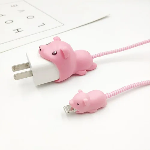 Pig and the rope Один набор милый кабель животные укус протектор для Iphone устройство для сматывания кабеля держатель телефона аксессуар кролик собака кошка животное кукла модель Забавный - Цвет: Pig and the rope