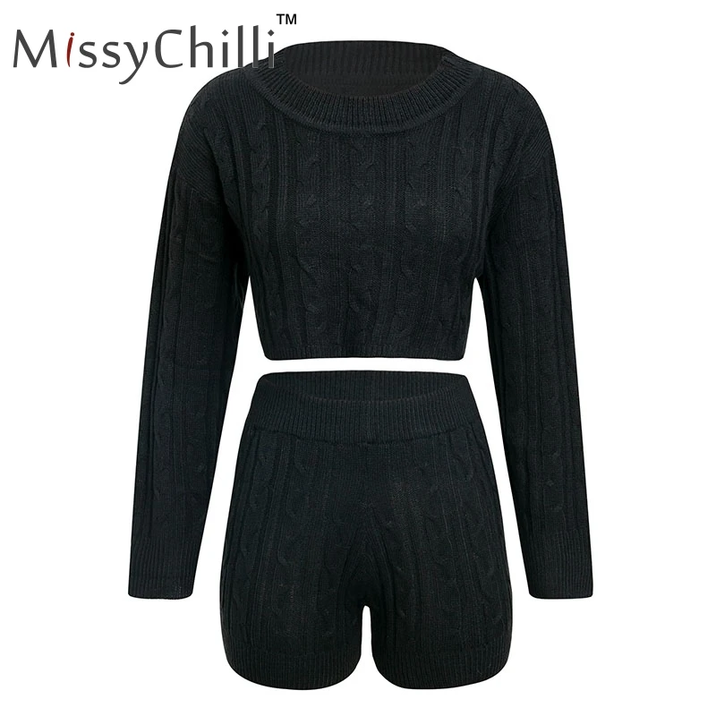 Черный MissyChilli, сексуальный трикотажный комплект из двух предметов, комбинезоны, женские черные осенние вечерние комбинезоны, Женский Повседневный короткий комбинезон, комбинезоны - Цвет: Черный