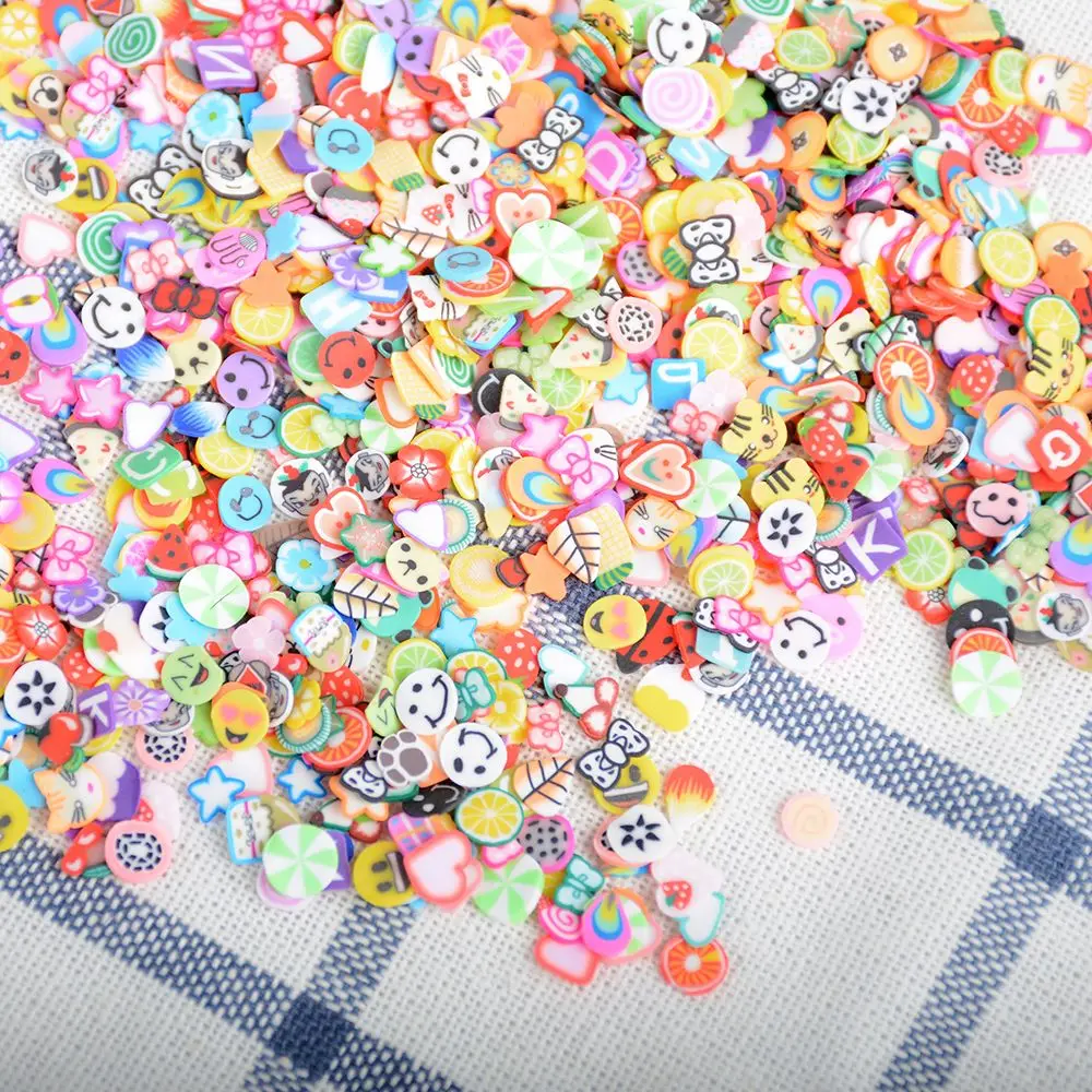 Около 1000 шт./пакет 3D Фрукты Fimo игровое тесто ломтик глины DIY для Неил арта украшения для кончиков ногтей Стикеры украшения инструменты для ногтей аксессуары