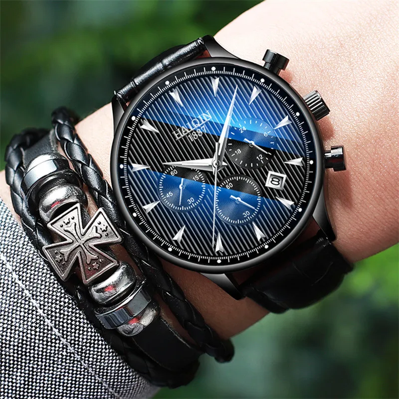 

HAIQIN Men's Watches New Top Brand Luxury Military Quartz Male Leather Wristwatch Fashion Business Chronograph Relogio Masculino