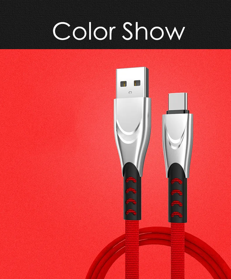 Цинковый USB кабель 5V 2.8A Быстрая зарядка Плоский нейлоновый Тип C Micro USB кабель зарядное устройство провод шнур для iPhone iPAD huawei samsung Xiaomi