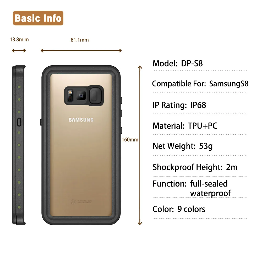 Для Galaxy S10 S10plus водонепроницаемый чехол Защита от грязи и снега для samsung Galaxy S8 S9 с сенсорным ID Чехол