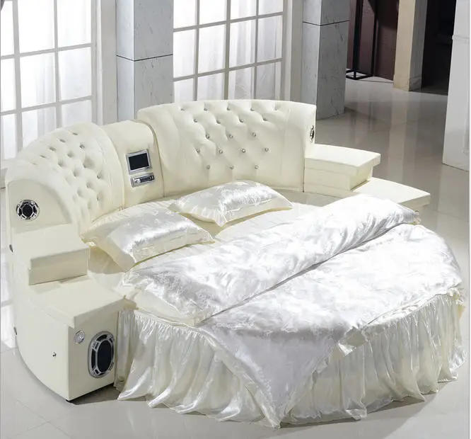 

Мягкая кровать из натуральной кожи, массажная акустическая система для дома и спальни, с подсветкой