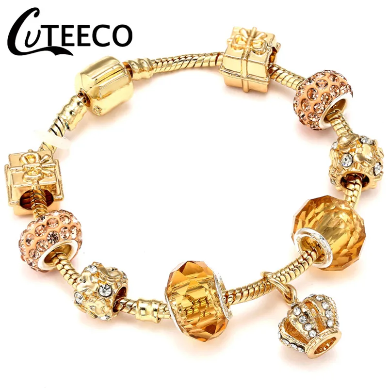 AA0504 CUTEECO стиль Королевский кристалл браслет с шармом с короной Fit Золотая цветная змеиная цепь брендовые браслеты и браслеты для женщин ювелирные изделия - Окраска металла: AA0504