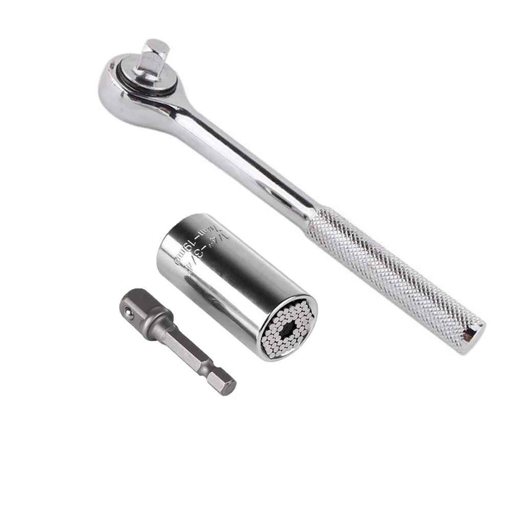 Torque Wrench Head Set Socket Sleeve 7mm-19mm Universal Power Drill Ratchet Bushing Spanner Key Grip Multi Hand Tools