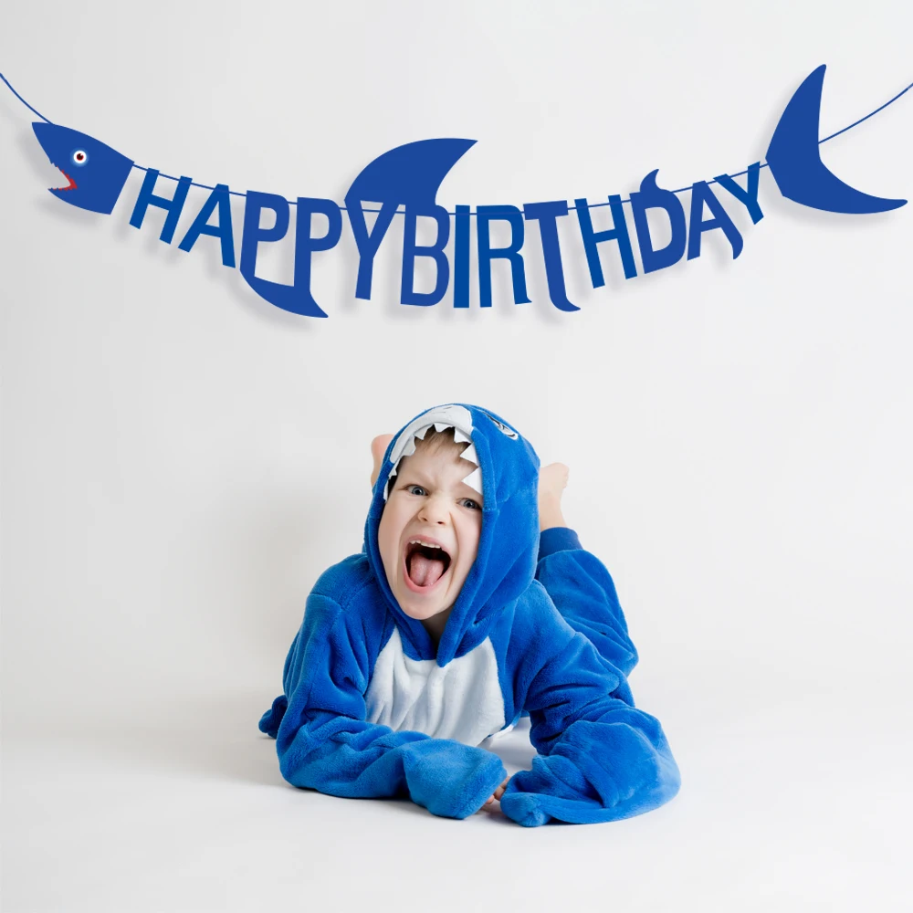 

Blue Sea Shark Theme Happy Birthday Party Decoration Baby Shower Cartoon Shark Happy Birthday Banner Kids Birthday Party Favors