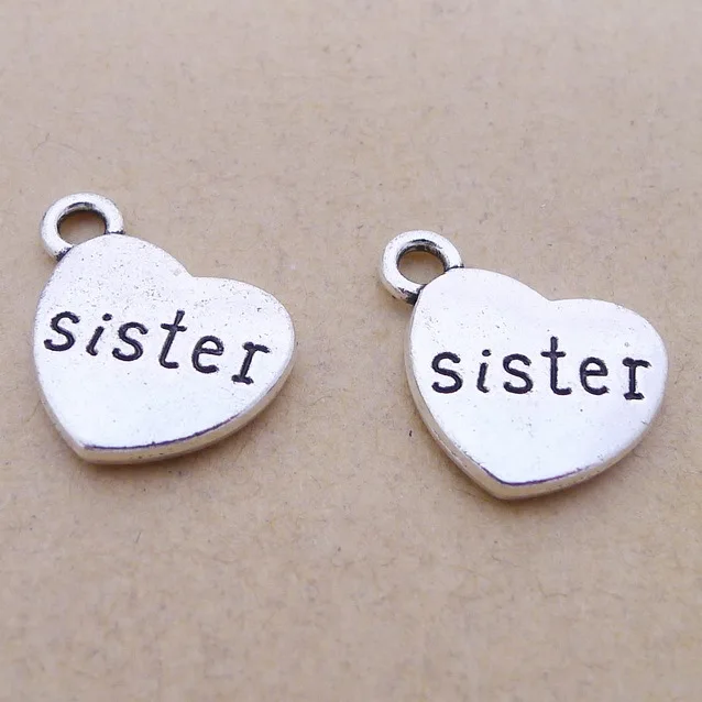 

30pcs Charm sister pendant 14*17mm 2.4g Antique silver Handmade Jewelry Making DIY Supplies European Alloy accessories Hot