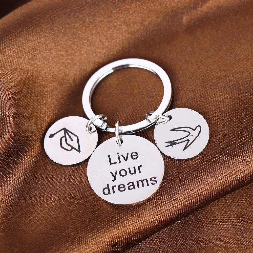 12 шт./лот Live Your Dreams брелок из нержавеющей стали колпачок для выпускного шапка