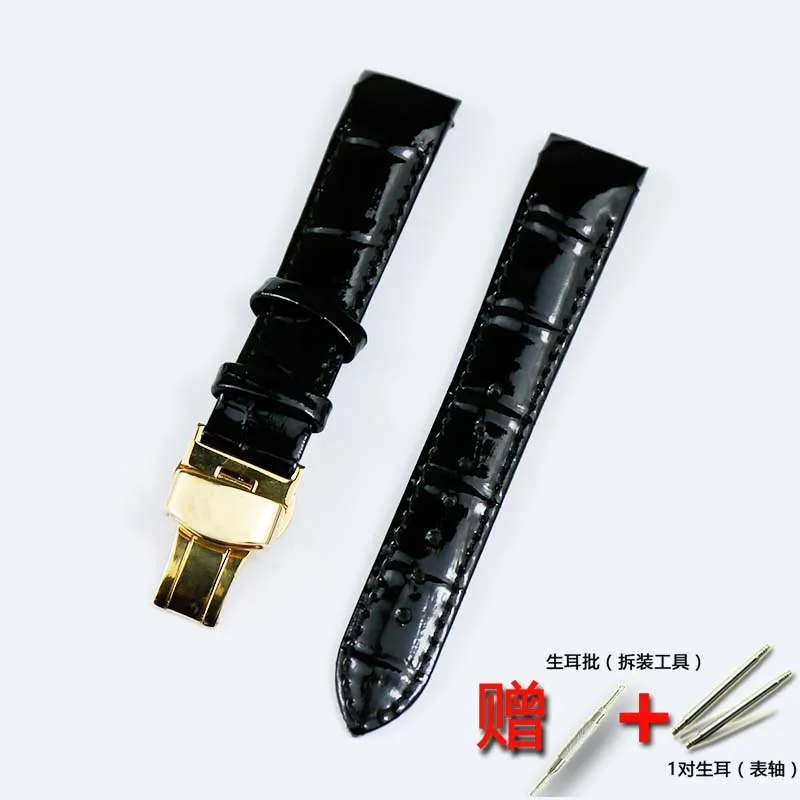 Watch accessories for Tissot women's watch leather strap 1853 strap leather cool map T035 library figure 18mm watch belt - Цвет ремешка: black Gold buckle