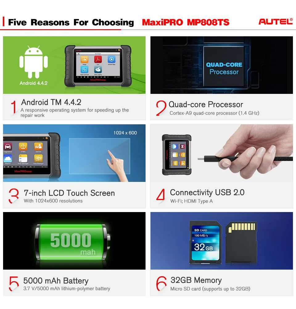 Autel MaxiPRO MP808TS диагностический инструмент Автомобильный сканер Bluetooth wifi инструмент мониторинга состояния шин программист сенсор PK MS906 TS601 DS808 MP808
