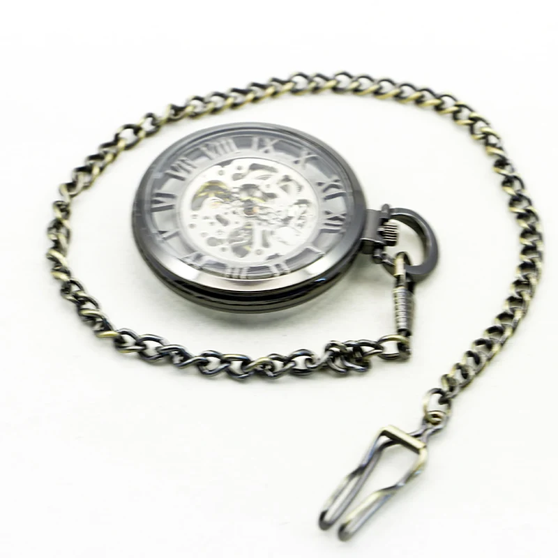 5pcs Luxury Retro Hand-winding Mechanical Pocket Watch Open Face Pendant Roman Numberals with Fob Chain For Men Women PJX1168 | Наручные