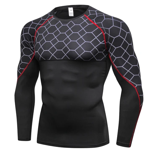 Black gray red-4019 Новое поступление быстросохнущие мужские спортивные костюмы для фитнеса, беговые костюмы, спортивная одежда, полный тренировочный костюм для мужчин, набор для бега - Цвет: Black gray red-4019