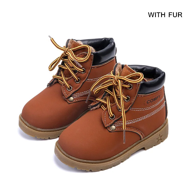 Fur Brown Weweya/детские зимние ботинки для девочек и мальчиков; сезон осень-зима; удобная детская обувь с мехом; мягкие теплые ботинки для маленьких девочек; размеры для мальчиков 21-30 - Цвет: Fur Brown