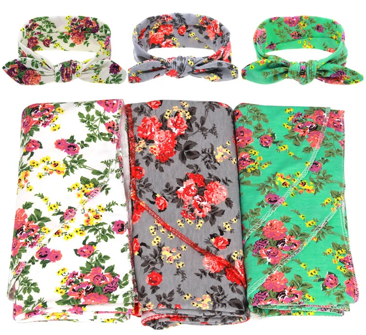 

new baby swaddle blanket and headband set floral baby blanket newborn photography props muslin baby swaddle wrap