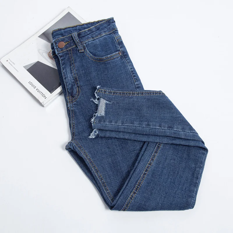 Новинка 2021 женские джинсы с высокой талией Повседневная Уличная одежда синие