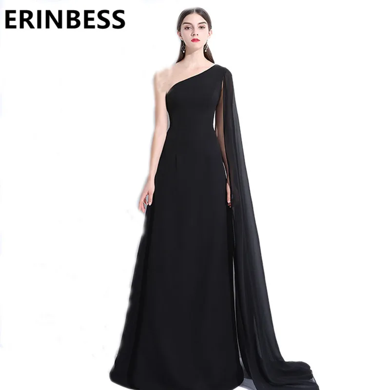 

Женское вечернее платье-русалка, Черное Шифоновое Платье до пола с одним открытым плечом, длинное праздничное платье, 2019