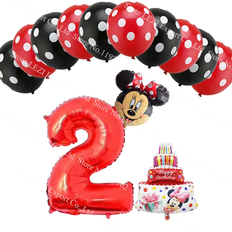 Red Minnie 2 13 шт./лот, фольгированные воздушные шары с цифрой 1, 2, 3, 4, 5, воздушные шары для торта на день рождения для детей, украшение на день рождения, латексные гелиевые шары в горошек для малышей - Цвет: Red Minnie 2