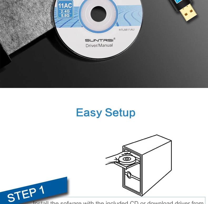 Suntrsi 600 Мбит/с USB Wifi адаптер 5,8 ГГц+ 2,4 ГГц USB Wifi приемник беспроводная сетевая карта usb wifi высокоскоростная антенна Wifi адаптер