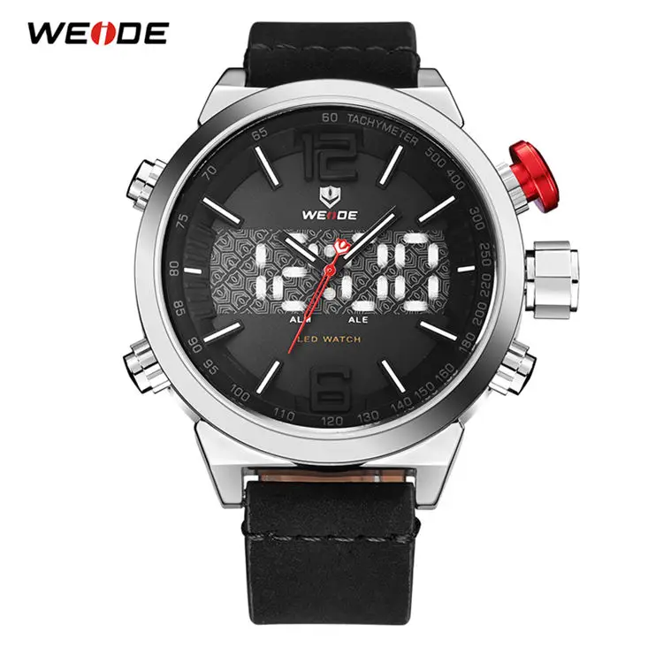 WEIDE спортивные мужские роскошные брендовые Цифровые кварцевые часы с ремешком и Т-образным кожаным ремешком, мужские военные модные наручные часы, Прямая поставка - Цвет: WH6101-1C