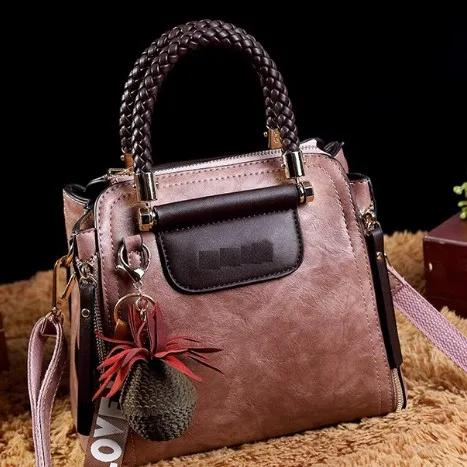 Vintage Genuine Leather Totes Luxury Handbags Women Bags Designer Famous Brand Retro Shoulder Bag Oil wax Messenger Bag New T38 - Color: Pink
