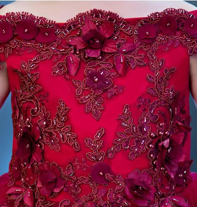 New Girls Shoulderless Red Lace Appliques Dress Pageant Wedding Party Formal Occassion Bridesmaid Tulle | Детская одежда и обувь