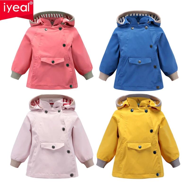

IYEAL Newest Boys Girls Waterproof Hooded Jackets With Pocket Cotton Lined Windbreaker Rain Jackets for Children Kids Clothes