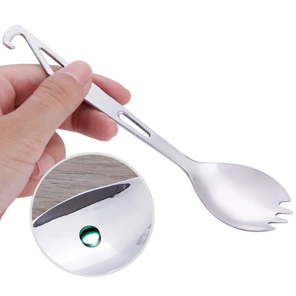 Eco-friendly With Bottle Opener Outdoor Kitchen Utensil Spork Camping Tableware Salad Multifunctional Spoon Stainless Steel |