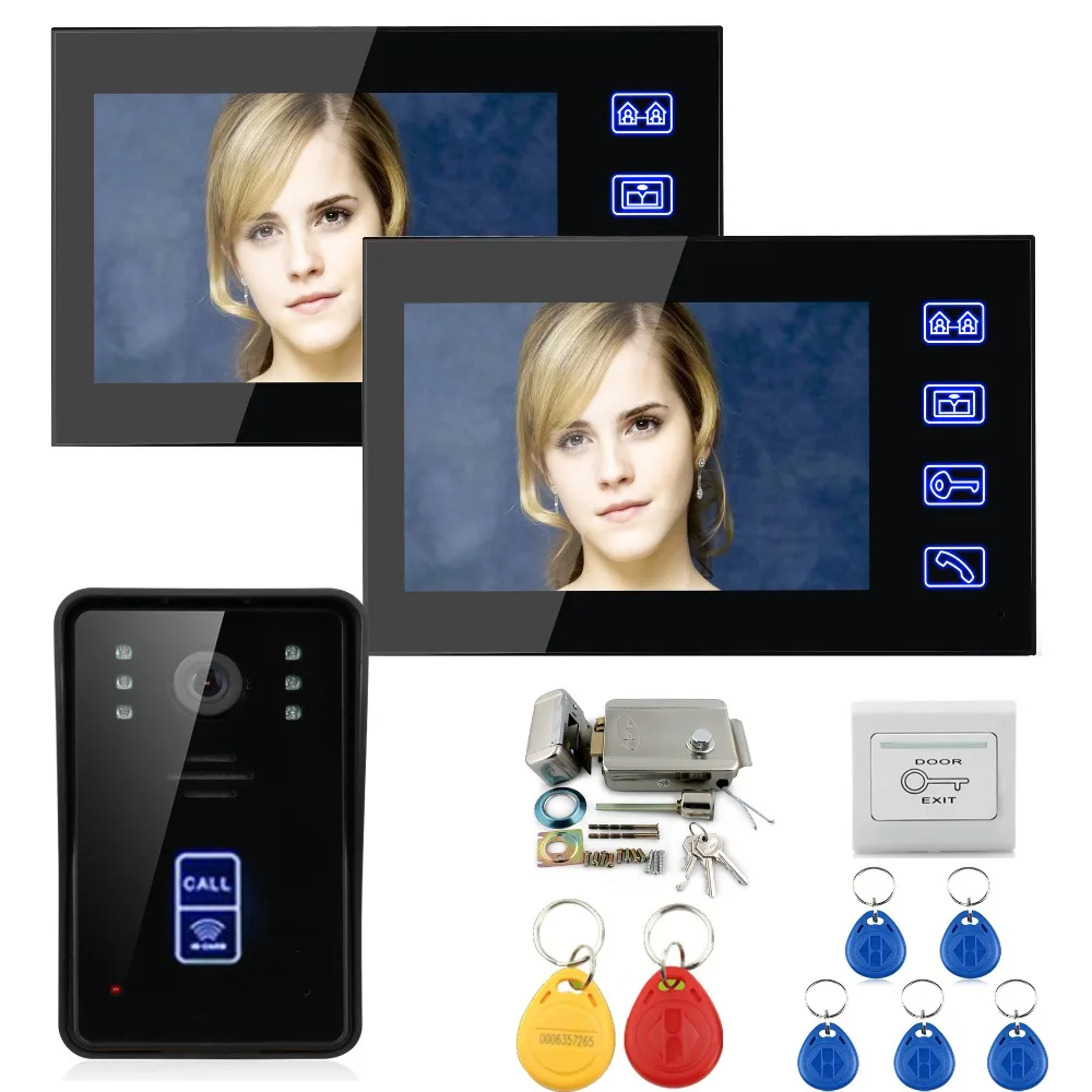 SmartYIBA 7 &quotцветной Hands Free видео дверной телефон замок система комплект с RFID