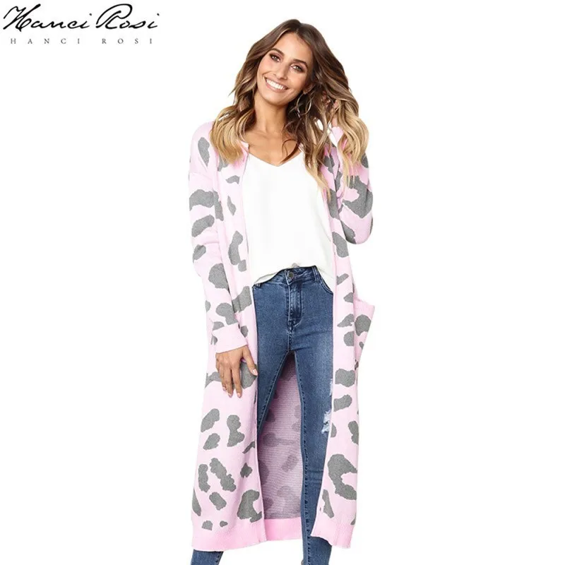 HANCI ROSI Леопардовый осенний женский кардиган Mujer Invierno 2019 свитер для женщин длинный