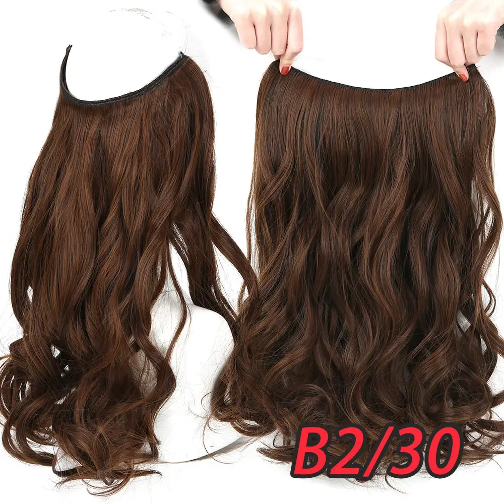 Pageup 20" Secret Fish Line Real Hair Extension One Piece Invisible Wire Wave Natural Blonde Synthetic Fake Hairpieces - Цвет: YX02-2.30