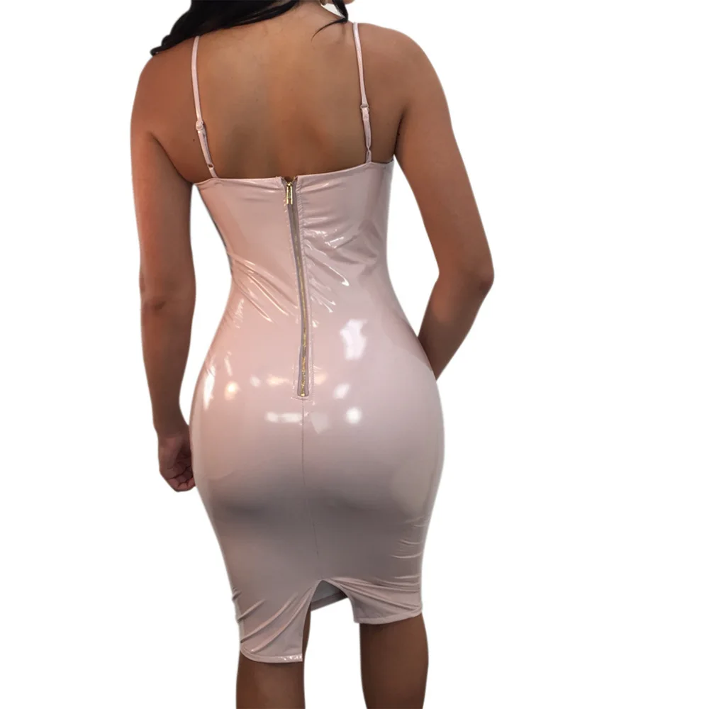 Женское облегающее платье из ПУ кожи без рукавов на тонких бретелях|dress bodycon|ladies