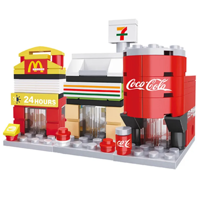 Мини уличный город 3D модели блоков розничный магазин McDonald кафе яблоко