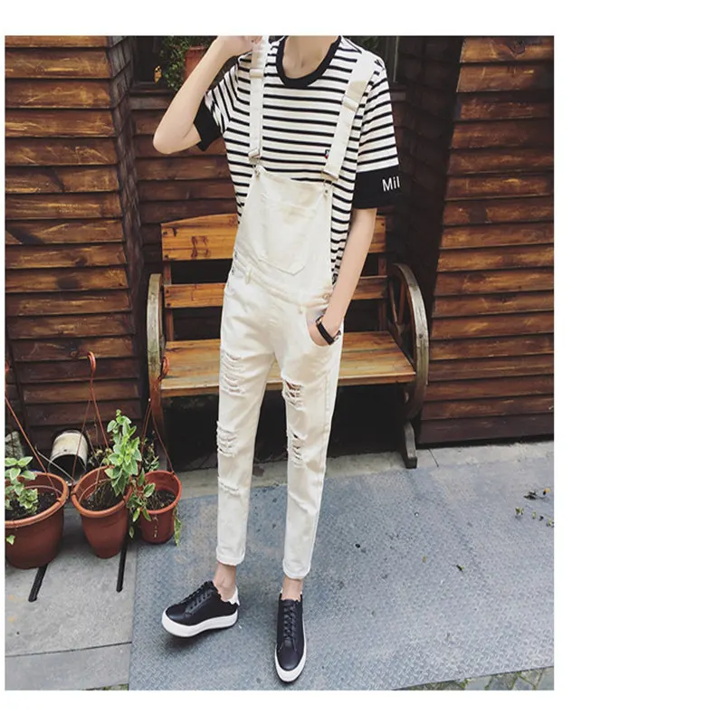 Весна Личность мужские Slim большой рваные комбинезон джинсовые комбинезоны