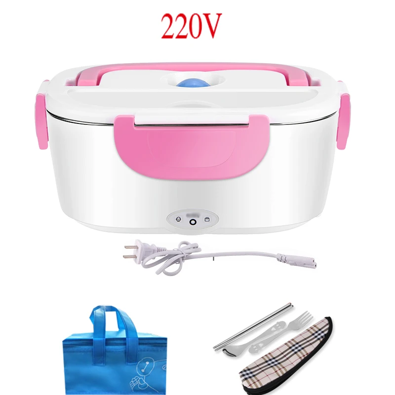 220V Pink-Bag 12 В 24 В 220 В Электрический Ланч-бокс из нержавеющей стали с подогревом для автомобиля, грузовика, бэнто-бокса, термоизоляционный офисный портативный контейнер для еды - Цвет: 220V Pink-Bag