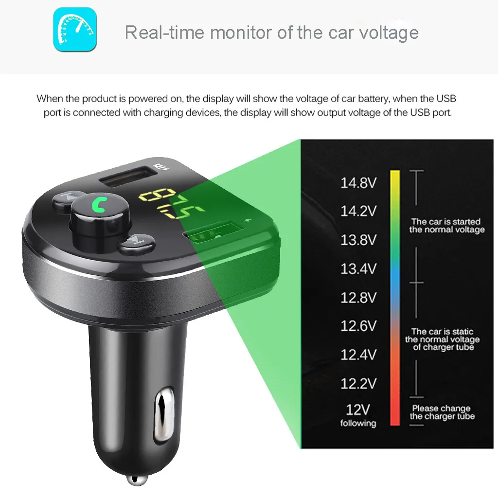 Bluetooth автомобильное USB зарядное устройство fm-передатчик беспроводной радио адаптер MP3-плеер USB2.1A зарядное устройство, Bluetooth версия 3,0 20190703