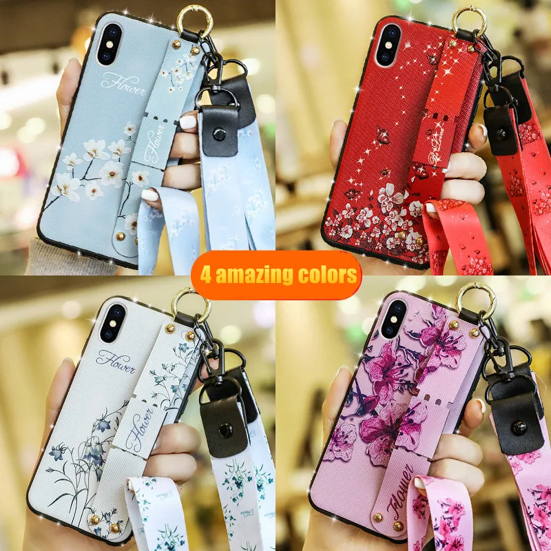 Чехол для телефона с цветами iphone XS Max X XR 8 7 6 6S Plus чехол ремешком на запястье