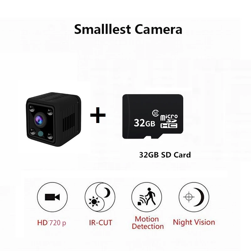 720P with 32GB card Микро WiFi камера видеокамера 1080P широкоугольный объектив экшн ночное видение маленький рекордер мини видеокамера Поддержка 128 ГБ TF Карта - Цвет: 720P with 32GB card