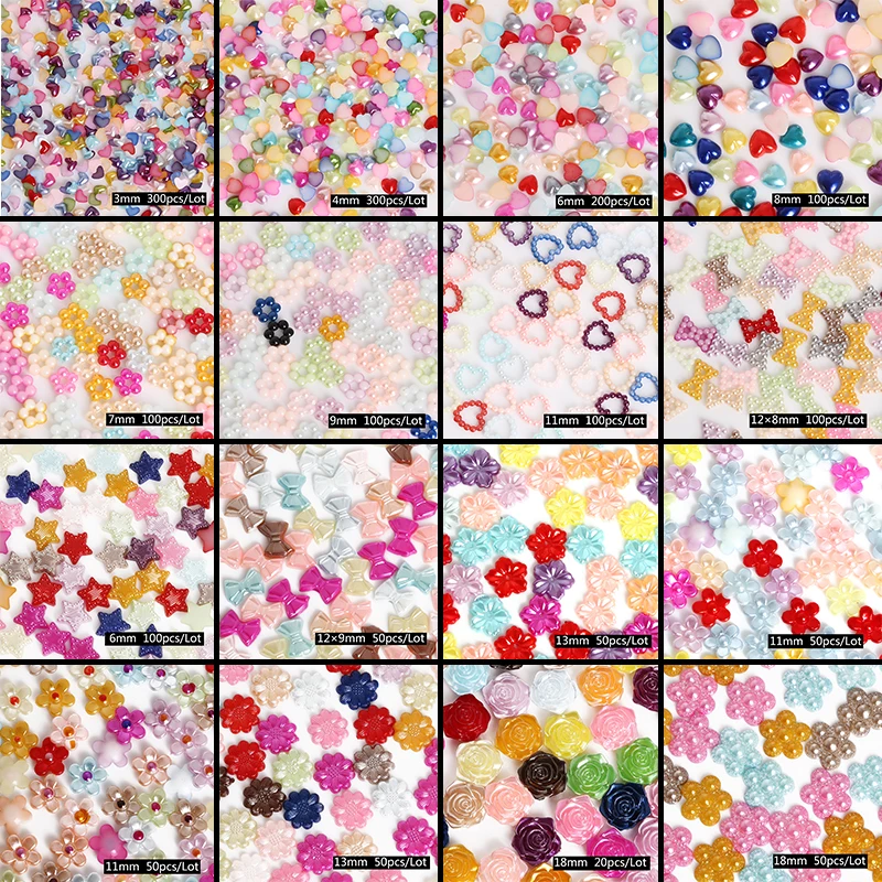 

20-1000PCS Mix 37Colors Pearl Imitation Half Cabochon Flat Garment Decor Heart Flower ABS Beads Supplies DIY Sewing Accesories