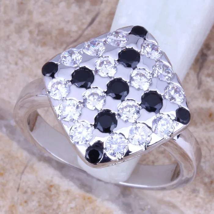 Светящийся Белый CZ черный кубический цирконий посеребренное женское кольцо
