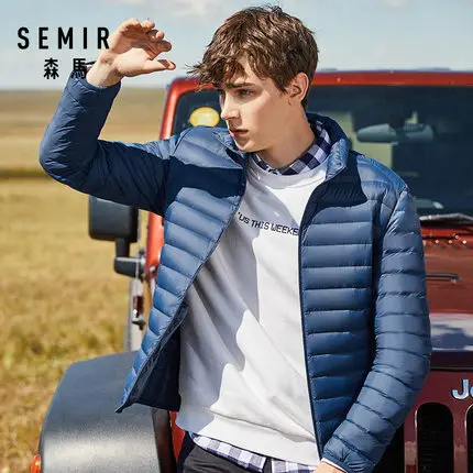 chinese deep blue SEMIR пуховик мужской зимний Портативный Теплый 90% белый утиный пух с капюшоном Мужское пальто jaqueta masculino chaqueta hombre - Цвет: chinese deep blue
