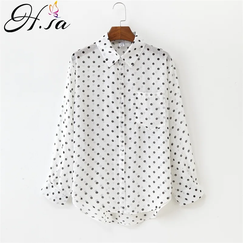 Женская прозрачная блузка в горошек H.SA Повседневная Свободная с отложным