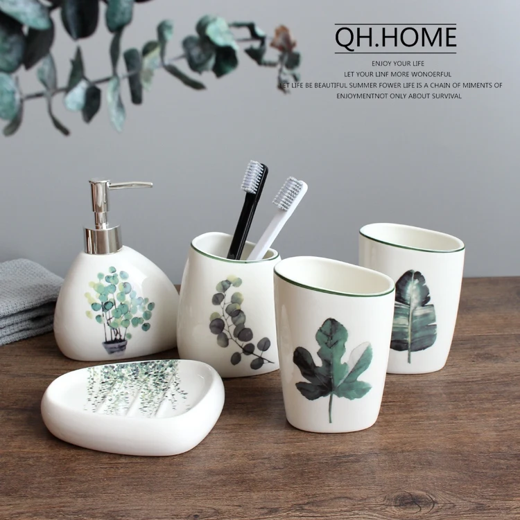 Нордическое зеленое растение керамический набор из 6 предметов для ванной
