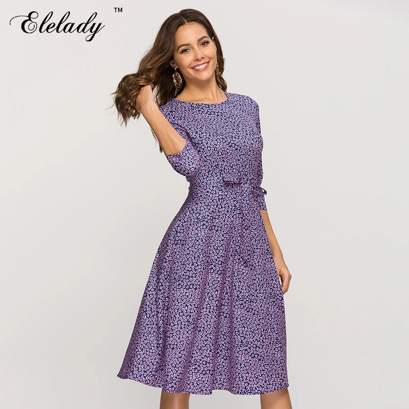 Elelady 2019 новые модные женские фиолетовые трапециевидные платья элегантные с