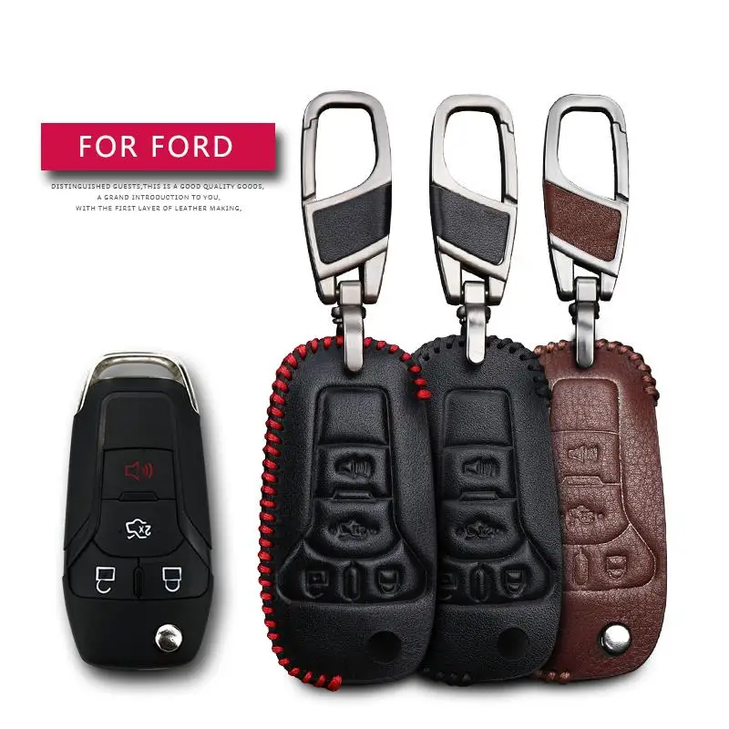 KUKAKEY чехол для автомобильного ключа из натуральной кожи Ford Focus Fiesta Fusion F150 F-150 Mustang
