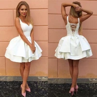 sexy criss cross straps backless little white homecoming dresses v neck tiered short party dress 2021 puffy cheap cocktail dress
