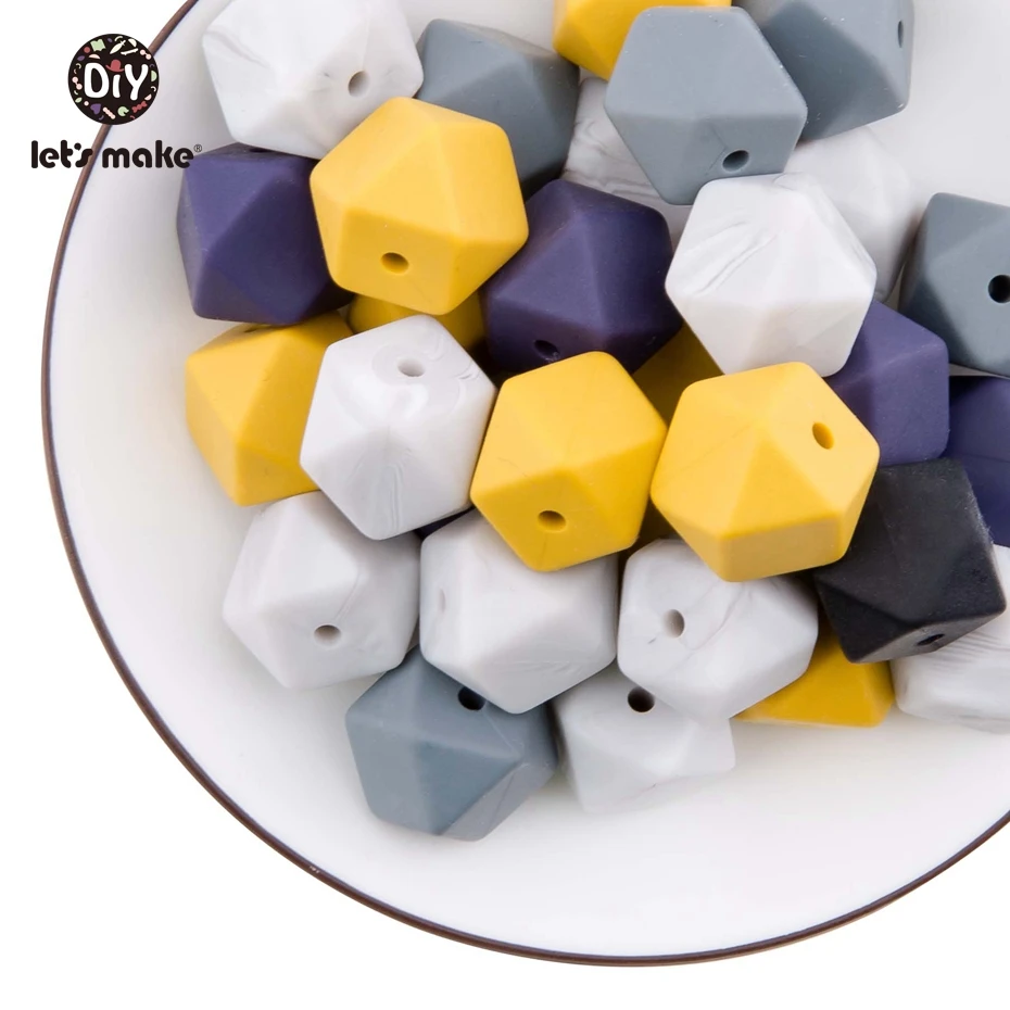 Let'S Make 20Pc 14Mm Hexagon Silicone Teether Beads Baby Tiny Rod Multifaced Baby Teething Toy Beaded Silicon Baby Teether Toy